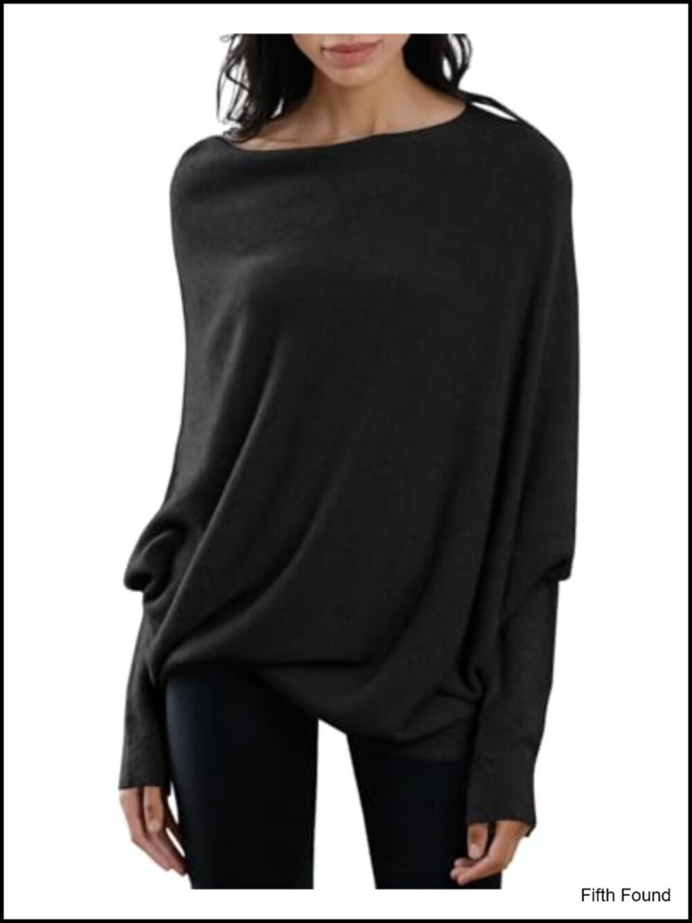 Batwing Boat Neck Knit Pullover Sweater Long Sleeve Loose Fit